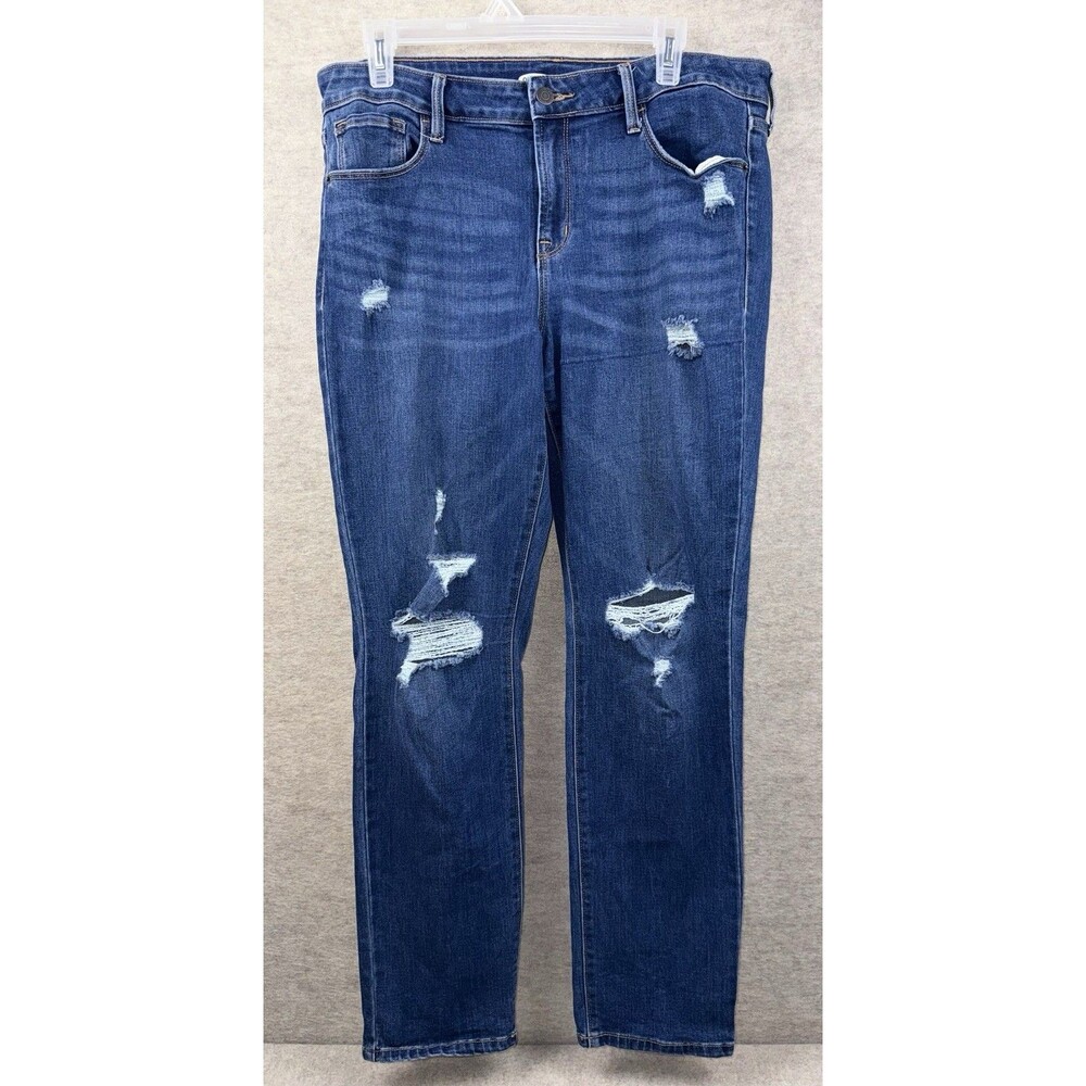Old Navy Women’s Power Straight Jeans Size 12 Dark Wash Distressed